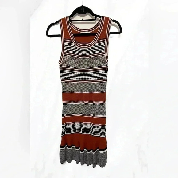 Sandro Elbise brown and orange striped bodycon tank mini dress XS - Picture 2 of 7